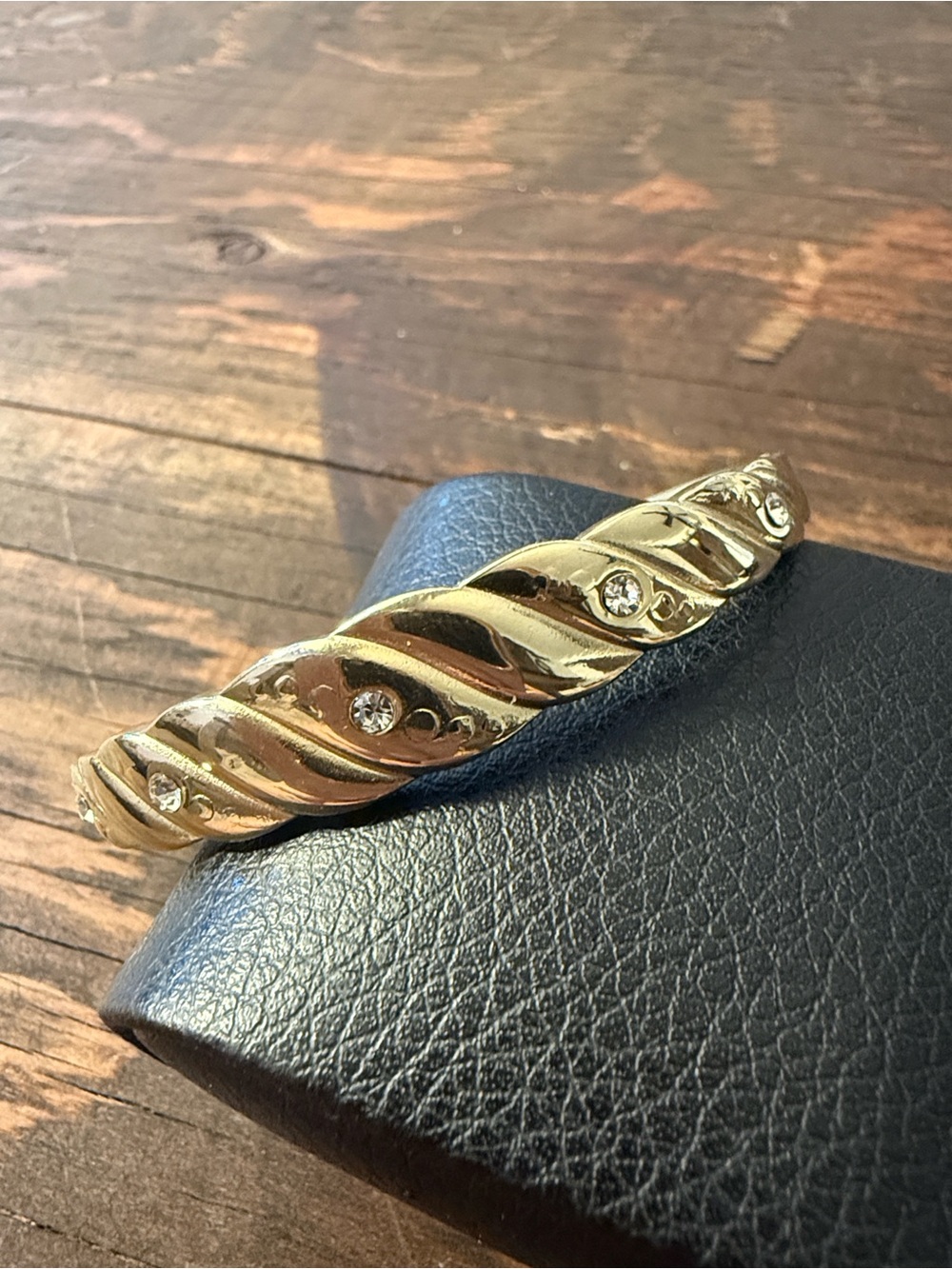14k Gold Plated Twisted Rhinestone Leaf Cuff Bracelet - Women Jewelry